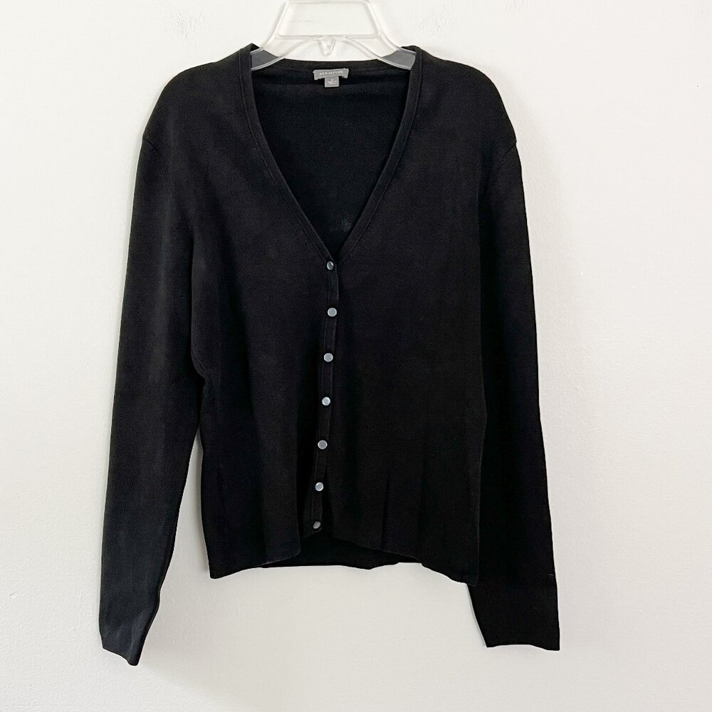 ann taylor // black faded washed knit cardigan button up top M